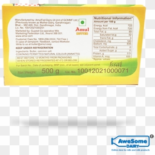 Awesome Dairy Amul Pasteurised Butter 100gm Image 3 - Label, HD Png Download