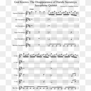 God Knows- The Disappearance Of Haruhi Suzumiya Saxophone - Onse Vader Sheet Music, HD Png Download