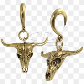 Brass Ear Weight Bull Skull Pendant Ear - Earrings, HD Png Download
