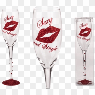 Champagne Glass With Red Glitter Printing & Red Deco - Wine Glass, HD Png Download