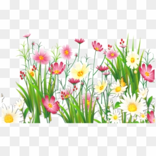 Grass Clipart Transparent Background - Grass And Flowers Png, Png Download
