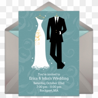Bride And Groom Online Invitation - Dress And Suit Cartoon, HD Png Download