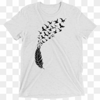 Black Feathers With Flying Birds Short Sleeve Unisex - Feather With Birds Png, Transparent Png