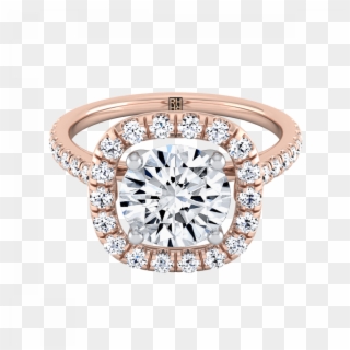 Diamond Pave Halo Frame Engagement Ring In 14k Rose - Engagement Ring, HD Png Download