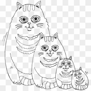 Fat Cat Family - Cat Family Coloring Pages, HD Png Download