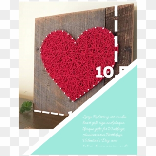 Large Red String Art Wooden Heart Gift, Sign And Plaque - Heart, HD Png Download