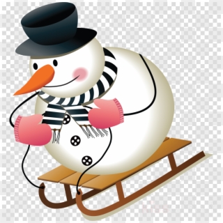 Cute Snowman Clipart Snowman Clip Art - Snow Man With Sleigh Clipart, HD Png Download