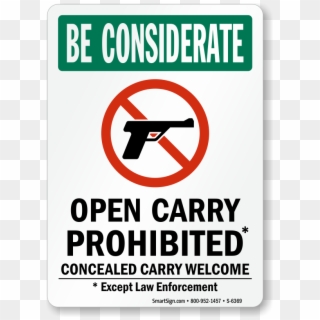 Open Carry Prohibited, Concealed Carry Welcome Sign - Sign, HD Png Download