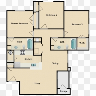 3 Bedrooms - Floor Plan, HD Png Download