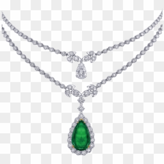 Cabochon Emerald And Diamond Pendant - Diamond Necklace With Emerald Cabochon, HD Png Download