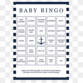 Bingo Cards Png - Baby Shower Bingo Nautical, Transparent Png
