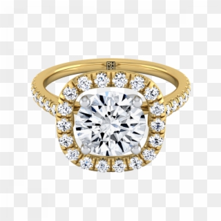 Diamond Pave Halo Frame Engagement Ring In 14k Yellow - Engagement Ring, HD Png Download