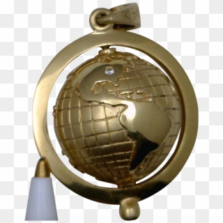 14k Yellow Gold Globe Charm/pendant - Bronze Medal, HD Png Download