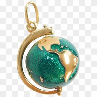 Vintage 18k Gold Green Enamel Spinning Globe Charm - Earth, HD Png Download