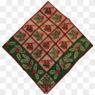 Vintage Silk Christmas Scarf Tree Holly Greenery And - Patchwork, HD Png Download