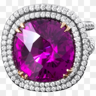Estate Cushion Cut Purple Pink Sapphire & Diamond Ring - Ruby, HD Png Download
