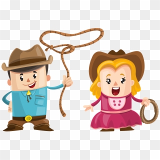 Couple Cowboy Boy - Cartoon Cowboy And Girl, HD Png Download