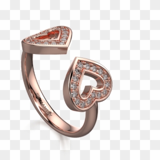 Two Hearts Open Pave Diamond Ring Rose Gold - Engagement Ring, HD Png Download