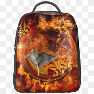 Funny Dolphin Jumping By A Fire Circle Popular Backpack - Bag, HD Png Download