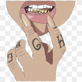 Mouth Lips Fingers Grill Gold Bae Teeth Smile Gucci - Tongue, HD Png Download