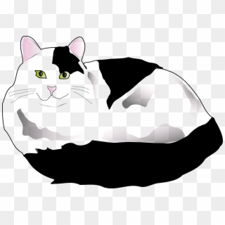 Graphic Transparent Clipart Black And White Cat - Fluffy White Cartoon Cat, HD Png Download