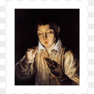 A Boy Blowing On An Ember To Light A Candle - Boy Blowing On An Ember To Light A Candle, HD Png Download