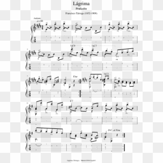 Lágrima Sheet Music Composed By Francisco Tárrega 1 - Engine Engine Number 9, HD Png Download