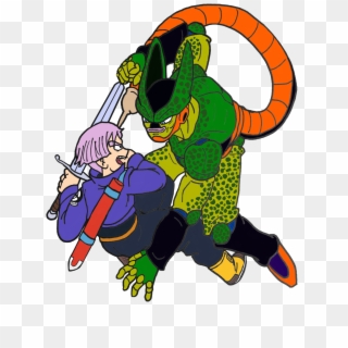Trunks And Semi-perfect Cell In The Style Of That Cool - Cartoon, HD Png Download