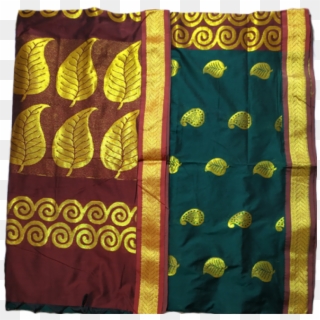 Green With Gold Color Cotton Saree - Motif, HD Png Download