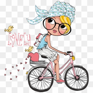 Vector Free Download Bicycle Clip Art Little Riding - Cartoon Girl On Bike, HD Png Download