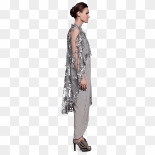 Steel Grey Embroidered Kurta Set - Gown, HD Png Download