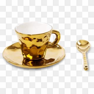 Coffee Cup With Saucer And Teaspoon - Coffee Cup Gold, HD Png Download
