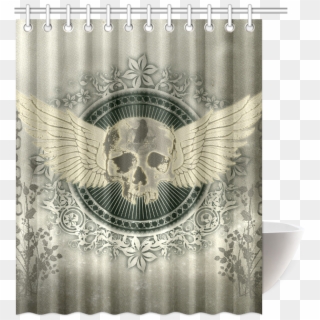 Skull With Wings And Roses On Vintage Background Shower - Curtain, HD Png Download