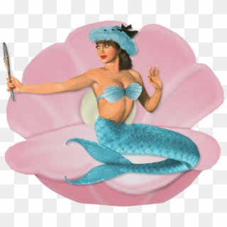 Clamshell, Mirror, Hat, Mermaid, Pin-up, Girl, Fin - Mermaid In A Clam Shell, HD Png Download