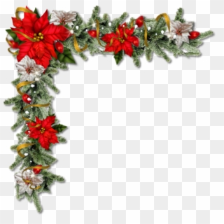 Pretty Christmas Floral Corner With Poinsettia's In - Corner Christmas Design Png, Transparent Png