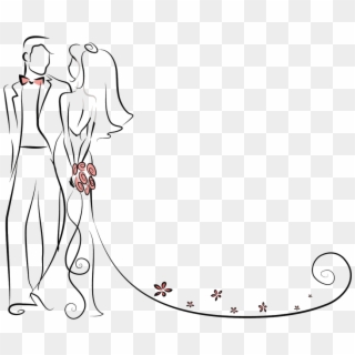 Pictures Couple Wedding Bride Invitation Cartoon Clipart - Bride And Groom Outline, HD Png Download