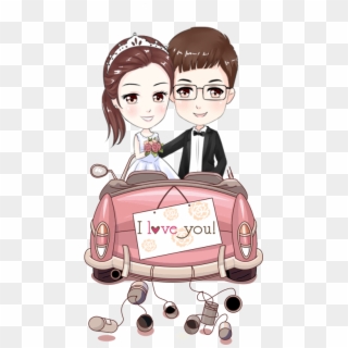 Bride Couple Marriage Cartoon Wedding Free Clipart - Just Married Car Vintage, HD Png Download