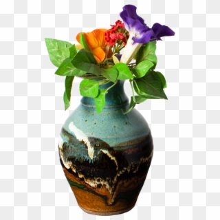 Turquoise-brown Handmade Pottery Flared Vase With Flowers - Vase, HD Png Download