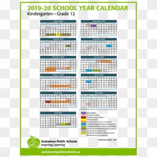 2019 And 2020 School Calendar Saskatoon, HD Png Download