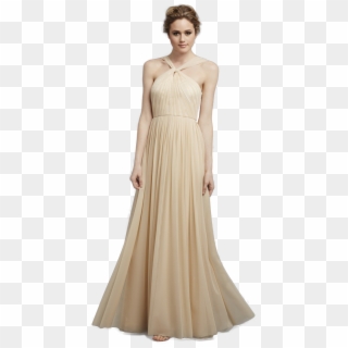 Halter Neck Pleated Long Tulle Bridesmaid Dress - Gown, HD Png Download