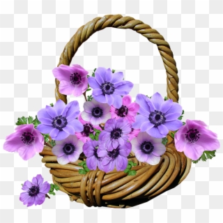 Flowers Anemone Basket Arrangement Garden - Cesta De Flores Png, Transparent Png