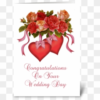 Hearts & Flowers Wedding Congratulations Greeting Card - Wedding Congratulations Card Design, HD Png Download