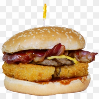 Bbq Onion Ring Bacon Burger With Cheese Triangle Drive - Fast Food, HD Png Download