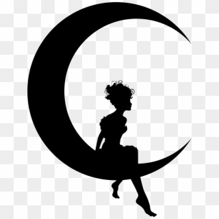 Sitting Silhouette Png -fairy Sitting On Crescent Moon - Girl Sitting On Moon, Transparent Png