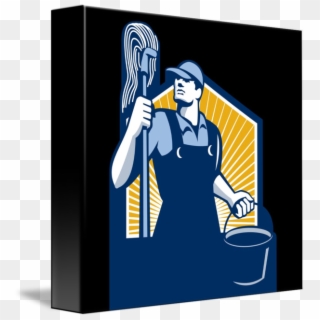 Janitor Cleaner Holding Mop Bucket Retro Flask - Janitor Vector, HD Png Download