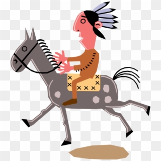Vector Illustration Of Native American Indian Man On - Natives American Cartoon On Horse, HD Png Download
