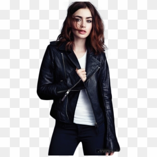 Lily Collins Png - Lily Collins Leather Jacket, Transparent Png