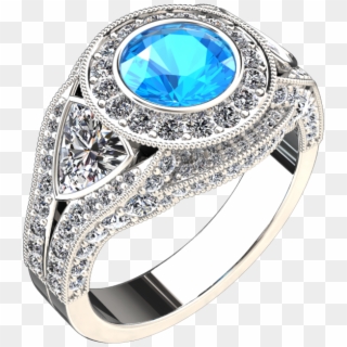 Natural Blue Topaz And Diamond Three Stone Ring Style - Pre-engagement Ring, HD Png Download