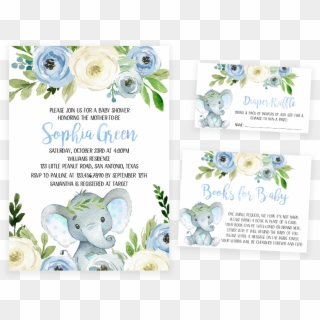 Blue Floral Elephant Baby Shower Invitation Pack - Welcome To Babyshower Sign, HD Png Download