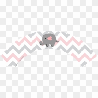 Baby Elephant In Grey And Pink Chevron Free Printable - Free Cupcake Topper Template Pink And Grey Elephant, HD Png Download